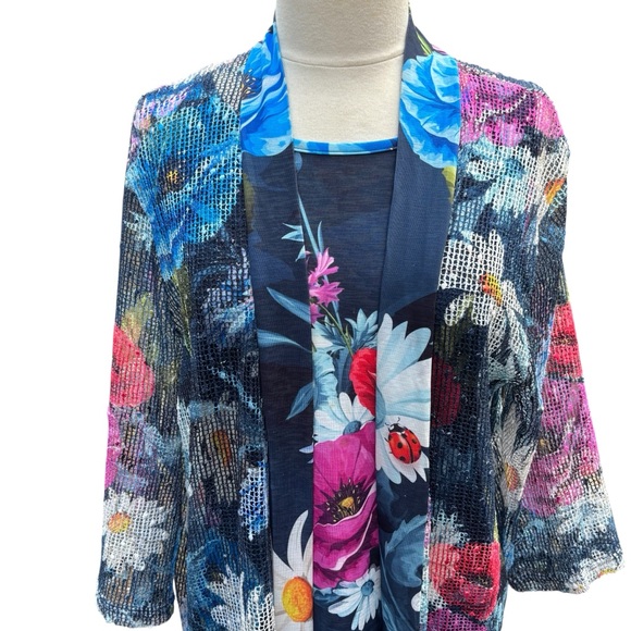 Kamana Floral Mesh Cardigan & Tank Top Set - Women’s XL - Picture 2 of 7
